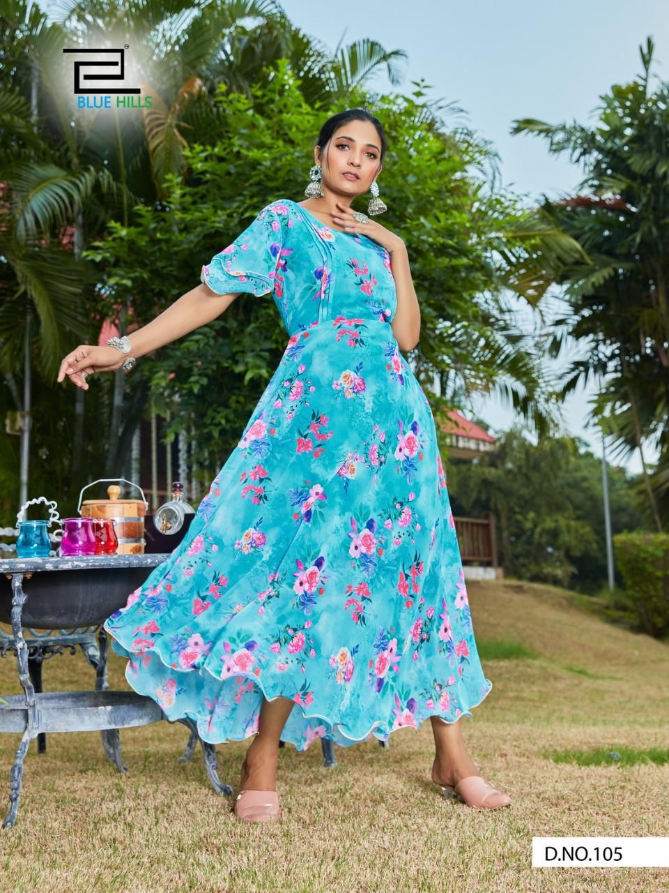 Blue Hills Big Bull 3 Ethnic Wear Fancy Designer Chiffon Digital Print  Anarkali Kurti Collection